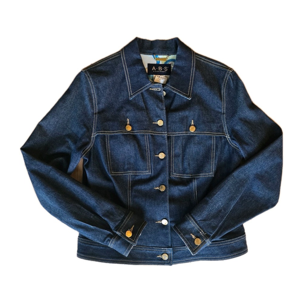 ABS by AllenSchwartz Dark Denim Trucker Jacket Gold Buttons - Tailored waist